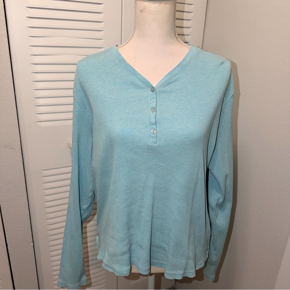 L.L. Bean Aqua Blue Women's Long Sleeve Size XL (B1P7)